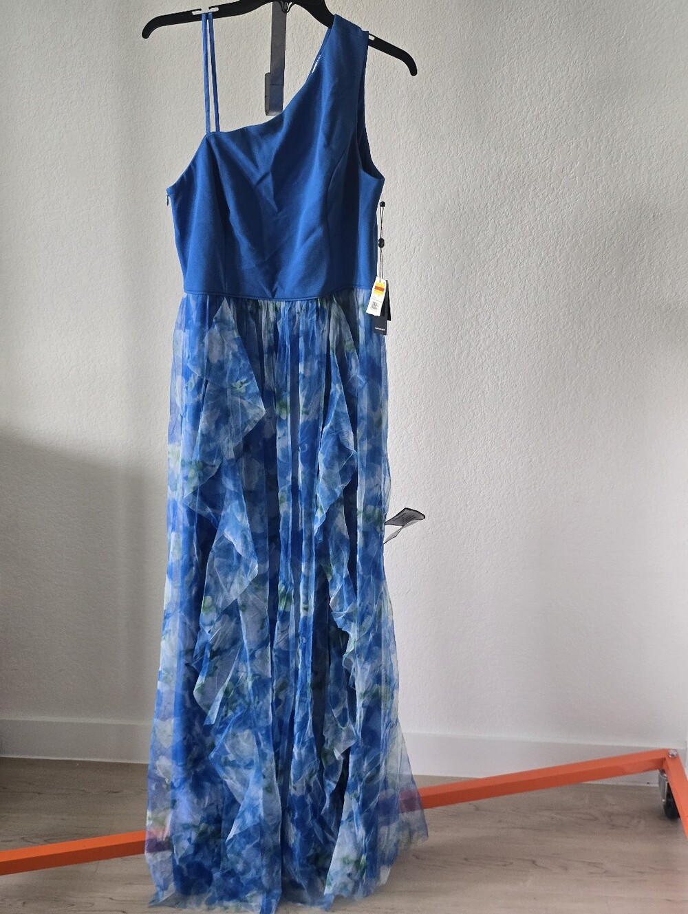 NWT Adrianna Papell One Shoulder Sweetpea Combo Floral Chiffon Gown Size 10 $229 - Picture 4 of 12